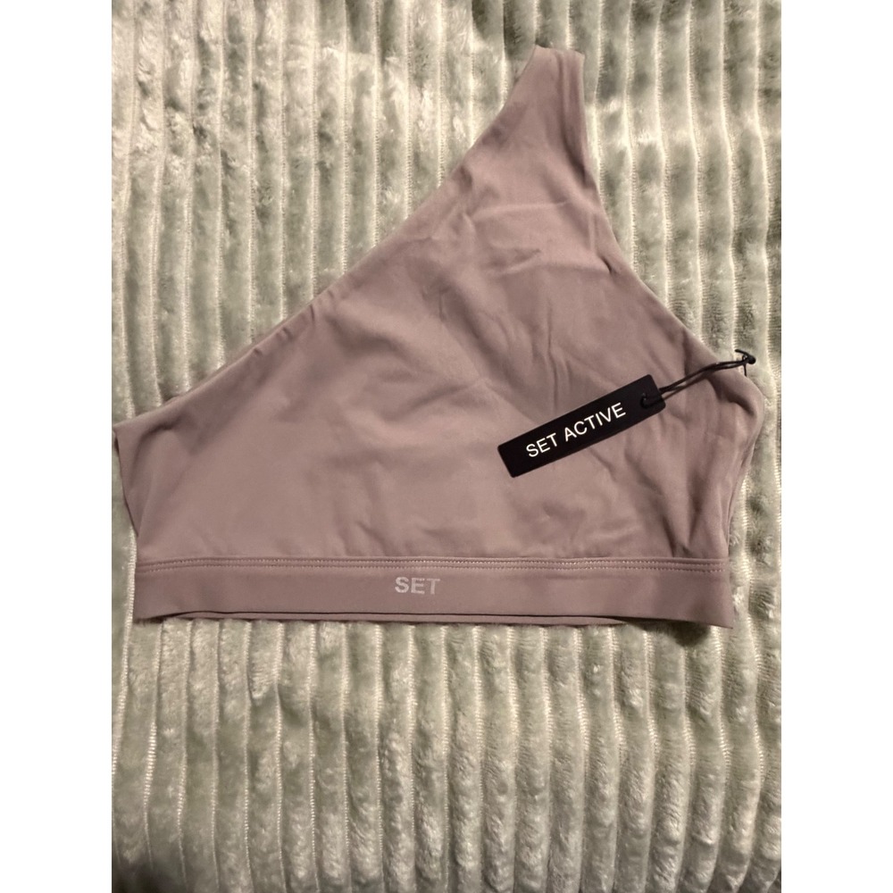 SET ACTIVE One Shoulder Sports Bra Women M Gray Sportbody Asymmetrical NWT